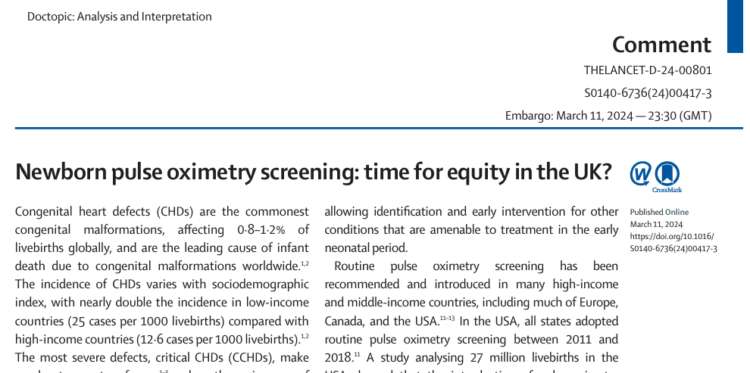 Newborn pulse oximetry screening: time for equity in the UK?