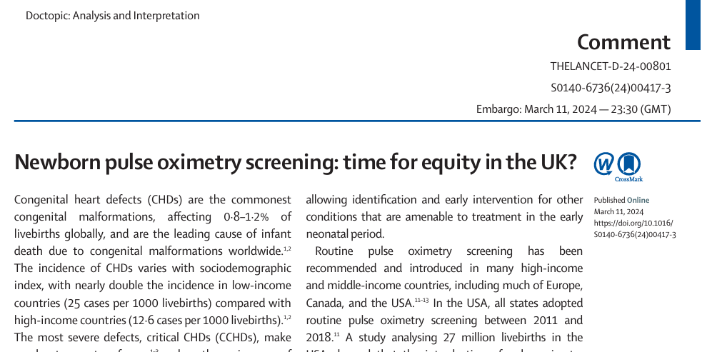 Newborn pulse oximetry screening: time for equity in the UK?